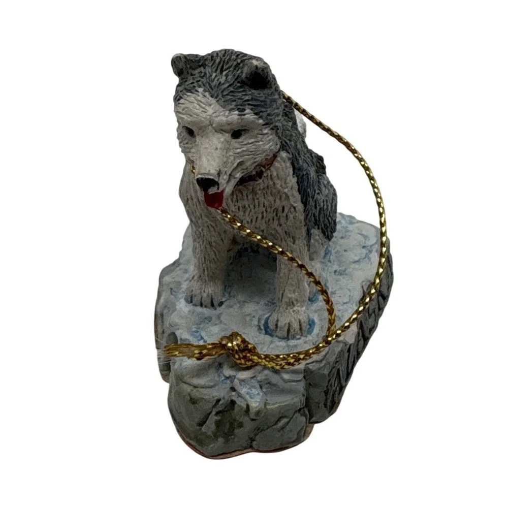 Alaska Siberian Husky Sled‎ Dog Resin Christmas Ornament Grey White Figurine